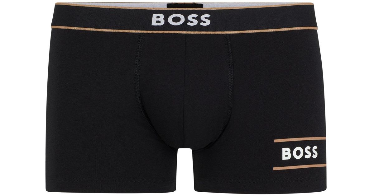 BOSS by HUGO BOSS Stretch-cotton Trunks With Stripes And Branding in Black  for Men