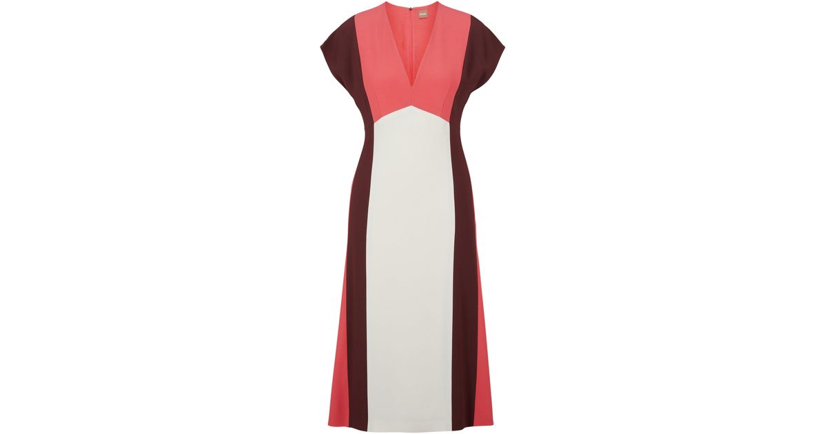 BOSS by HUGO BOSS Kleid mit V-Ausschnitt und Colour-Block-Design in Rot |  Lyst AT
