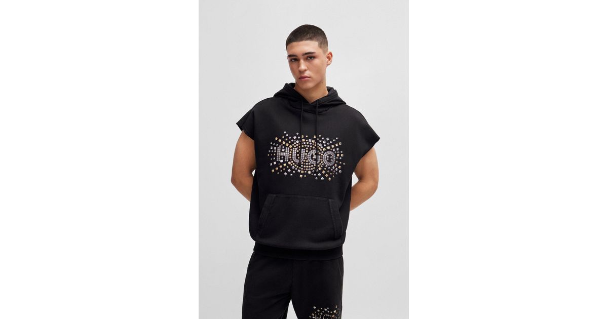 HUGO Sleeveless Cotton Hoodie With Stud effect Artwork in Black for Men Lyst Australia