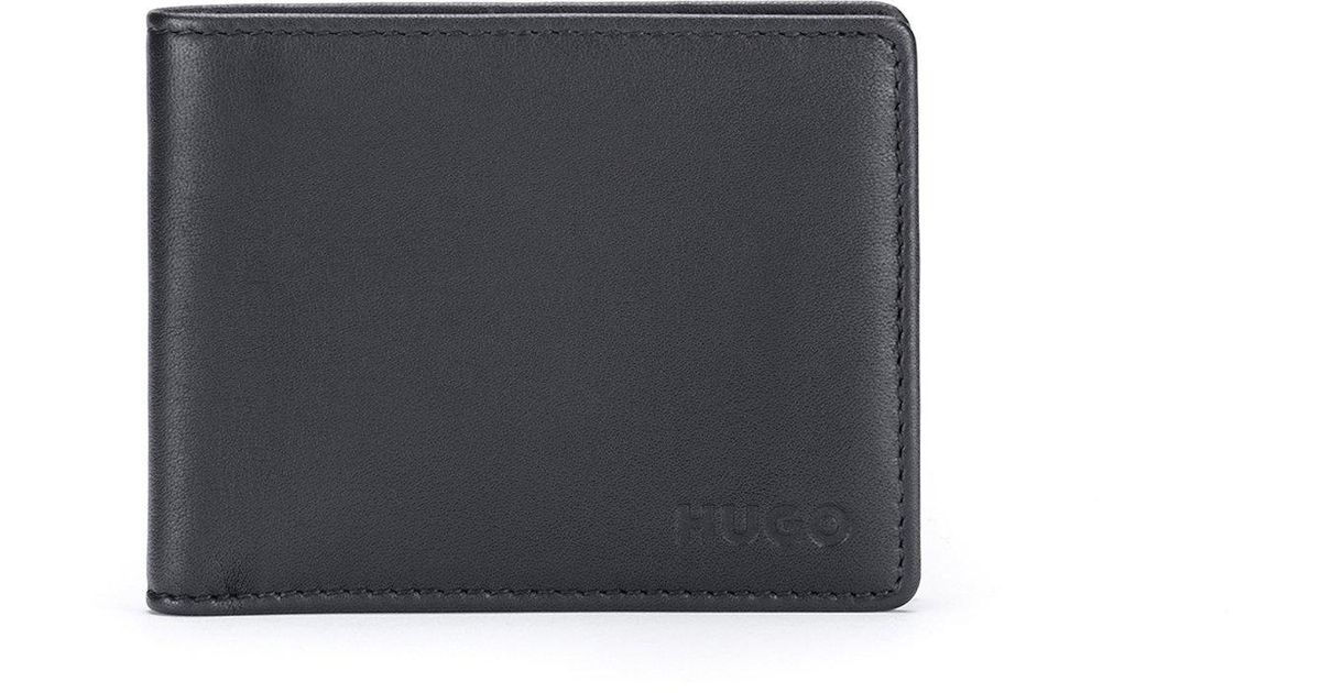 HUGO Leather Wallet With Full Lining And Embossed Logos Black Men's
