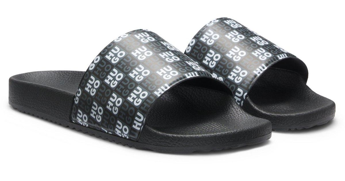 HUGO Italian-Made Slides With Stacked-Logo Strap in Black  display picture 1