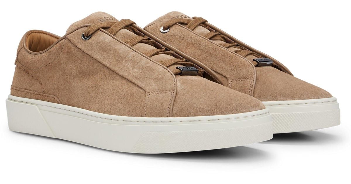 BOSS Gary Suede Low-Top Trainers With Branded Lace Loop in