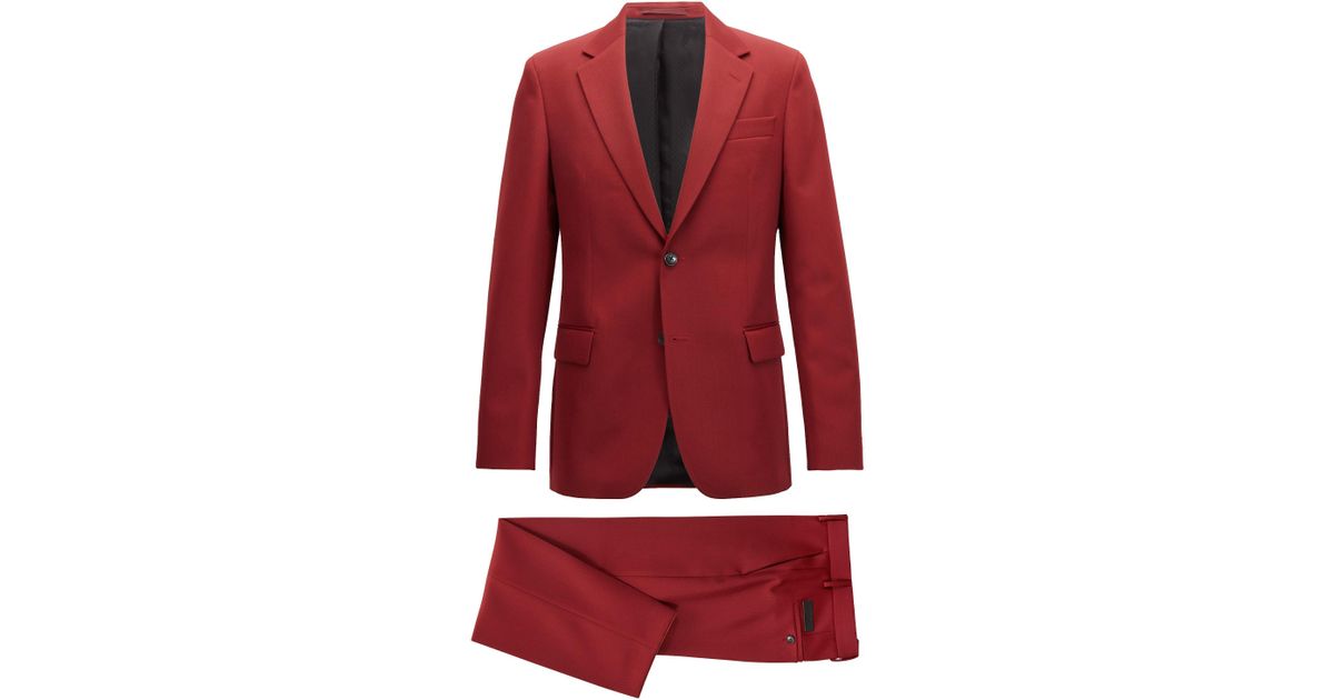BOSS Made In Germany Slim-fit Suit In Virgin-wool Twill in Red for Men ...