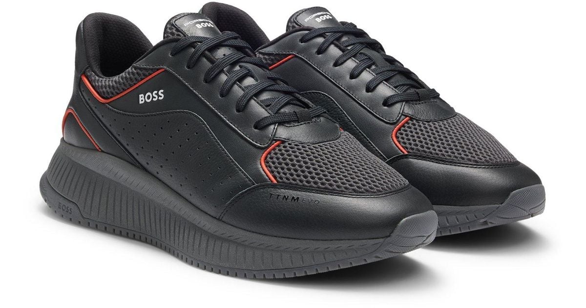 BOSS Porsche X Sneakers Mit Leder Und Mesh in Schwarz für Herren