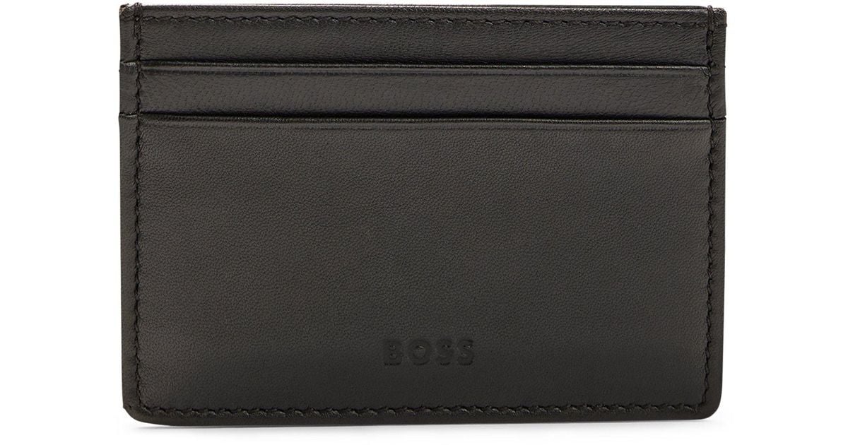 BOSS by HUGO BOSS Card Holder In Grained Leather With Emed Logo in