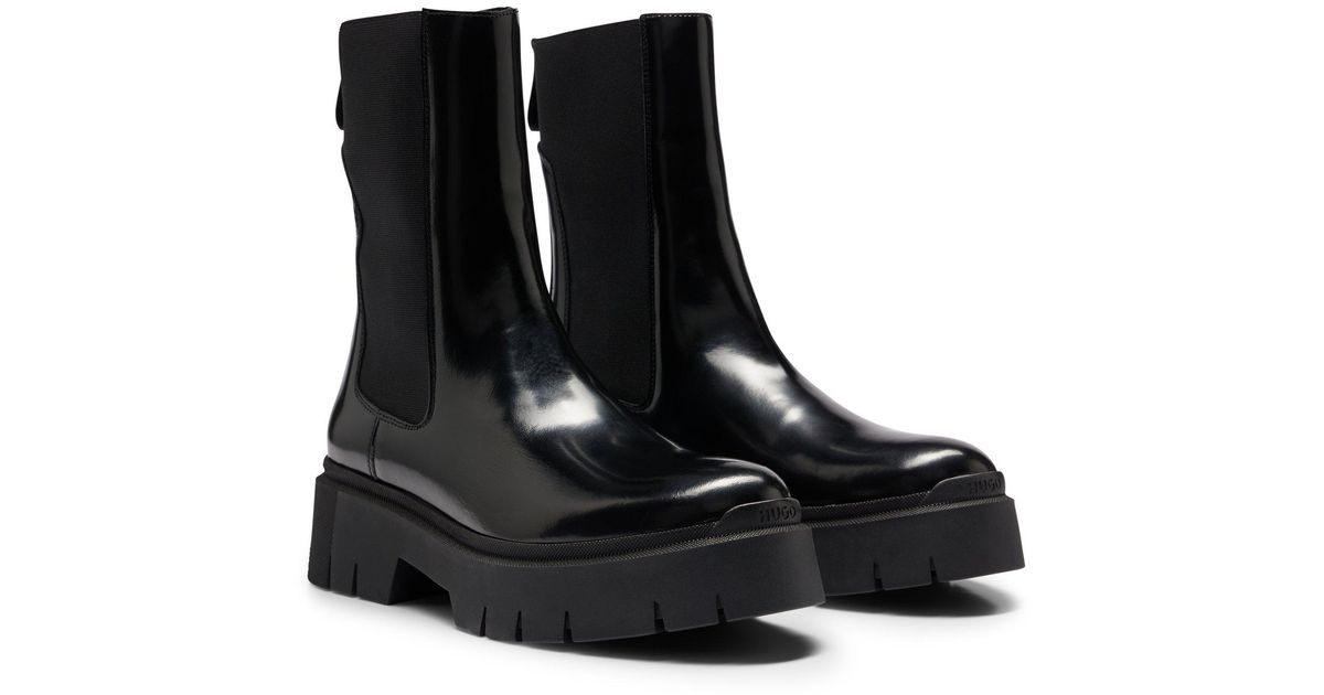 HUGO Chelsea Boots In Leather With Chunky Rubber Outsole in Black ...