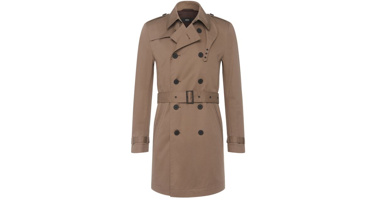 BOSS by HUGO BOSS Cotton Trench Coat With Wrap Belt 'dan2' in Khaki