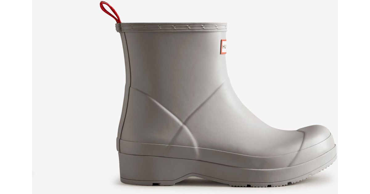 Grey HUNTER Rubber Play Short Wellington Boots in Zinc Grey Mens Shoes Boots Wellington and rain boots for Men 