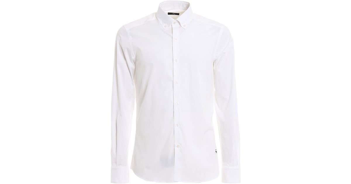 Fay Stretch Cotton Button Down Shirt in White for Men - Lyst