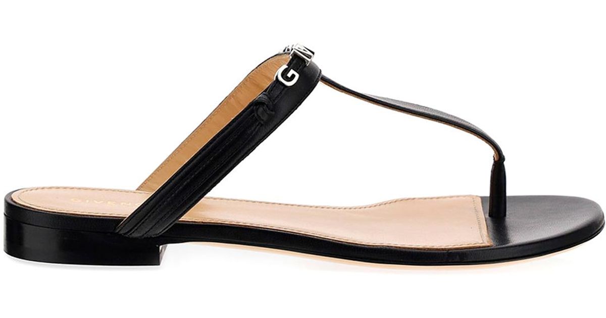 Givenchy Leather Logo Lettering Thong Sandals in Black - Lyst