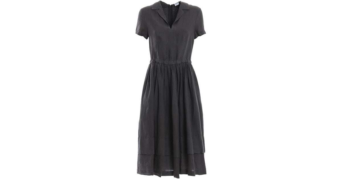 Aspesi Garment Dyed Linen Flared Dress in Dark Grey (Gray) Lyst