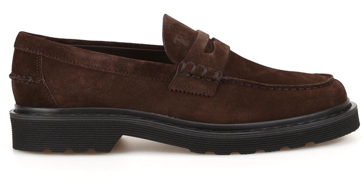 Tod's Lug Sole Suede Loafers in Dark Brown (Brown) for Men Lyst