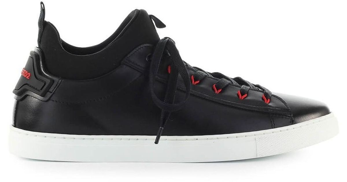 DSquared² Leather New Tennis Inner Sock Sneakers in Black for Men - Lyst