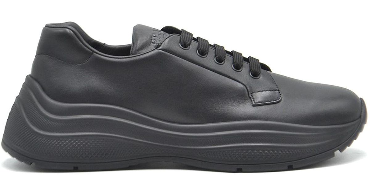 Prada Leather Americas Cup Xl Chunky Sneakers in Black for Men - Lyst