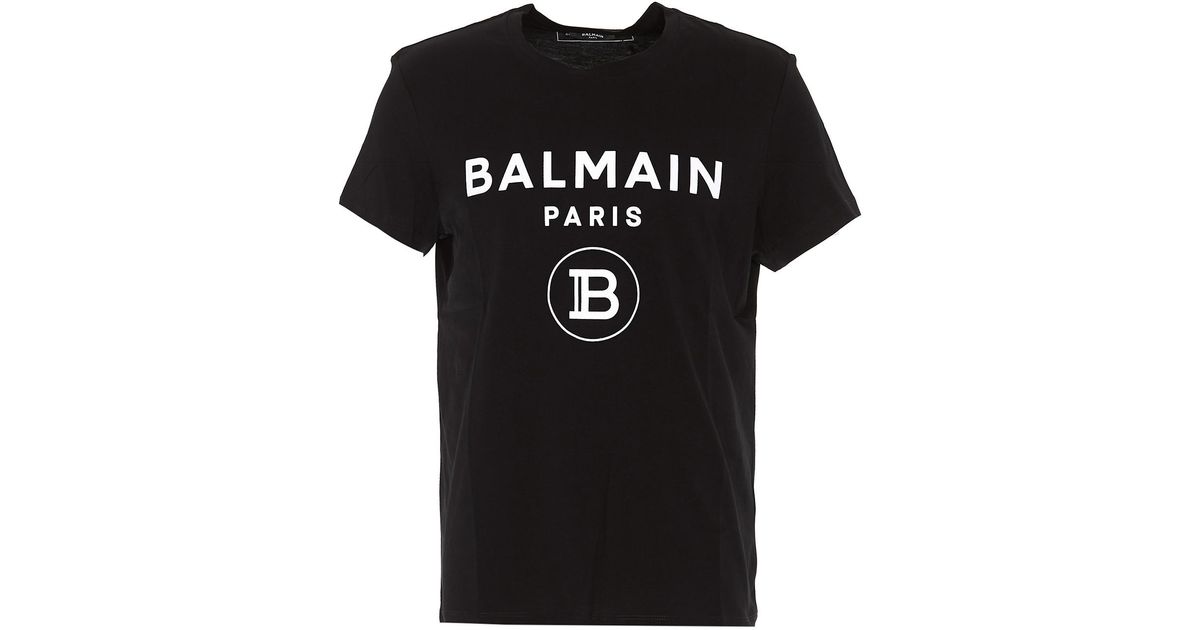 Balmain Cotton Paris Logo Black T-shirt for Men - Lyst