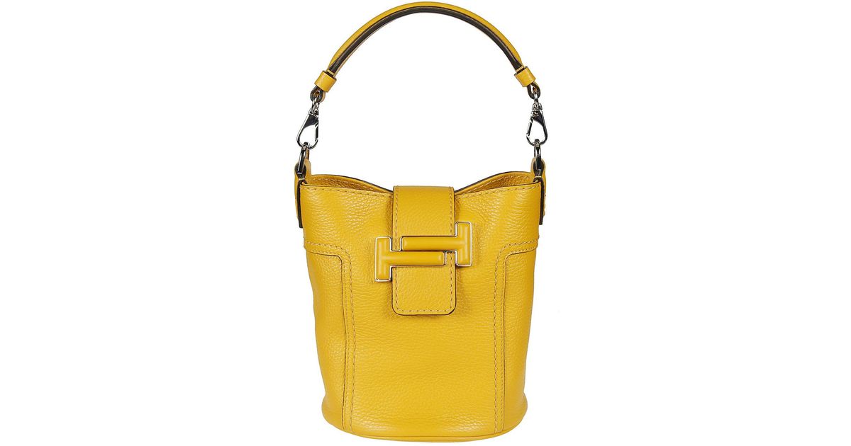 Tod's Double T Mini Leather Bucket Bag in Yellow - Lyst