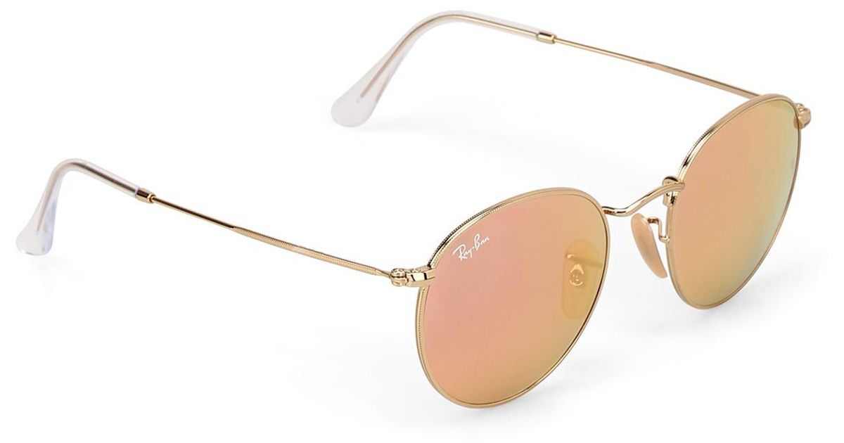 Ray Ban Round Gold Tone Sunglasses In Metallic Lyst 