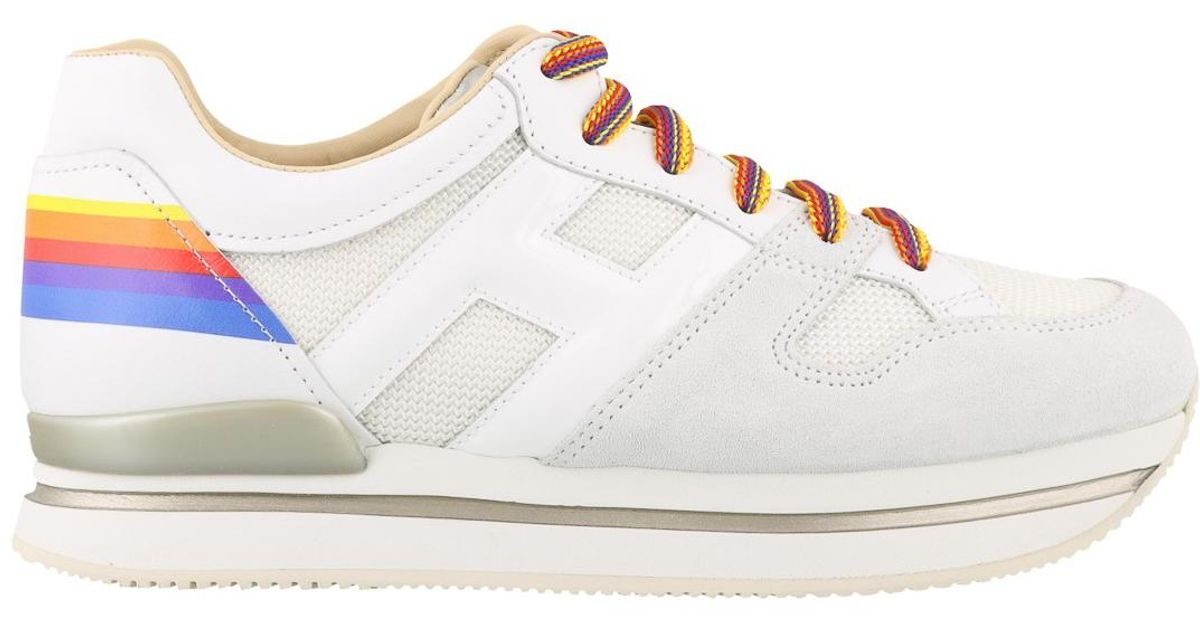 Hogan Leather And Tech Fabric Rainbow Sneakers in White - Lyst