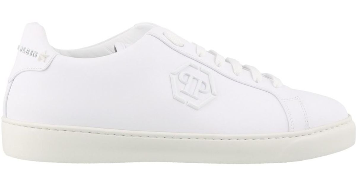 Philipp Plein Statement White Leather Low Top Sneakers - Lyst