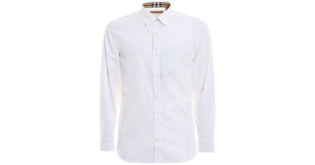 Burberry William Check Cuffs Cotton Shirt in White for Men - Lyst