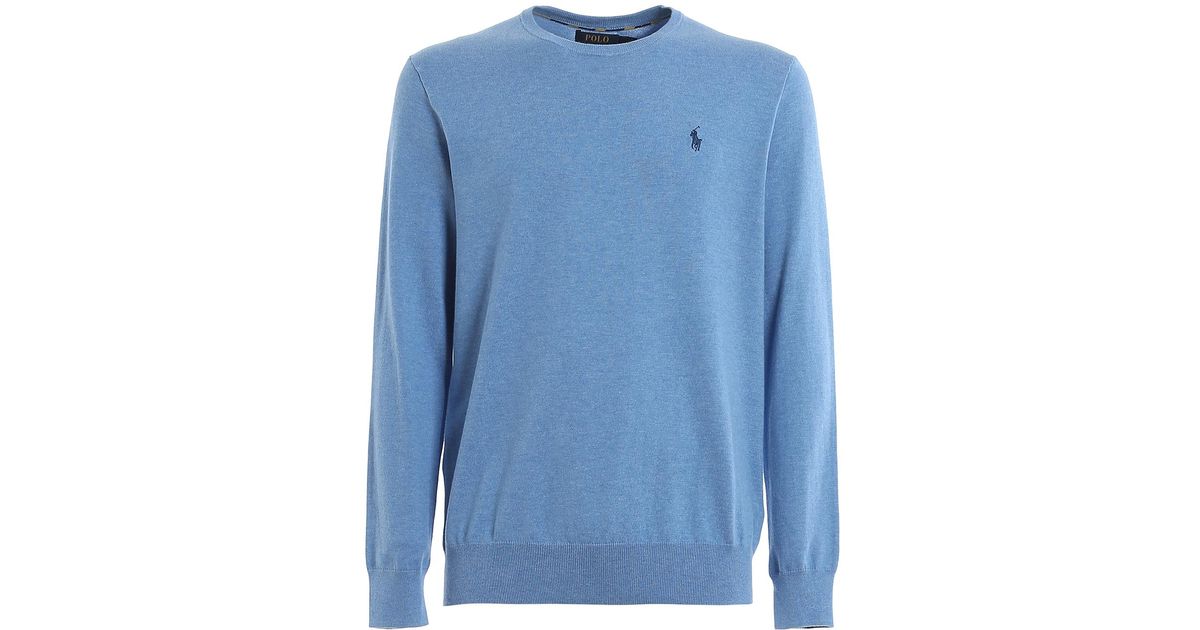 Polo Ralph Lauren Light Blue Cotton Crew Neck Jumper for Men - Lyst