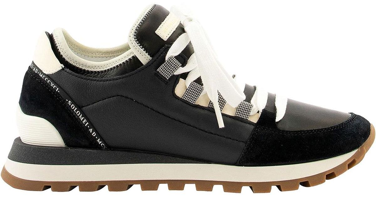 Brunello Cucinelli Leather Jewel Eyelet Sneakers in Black - Lyst