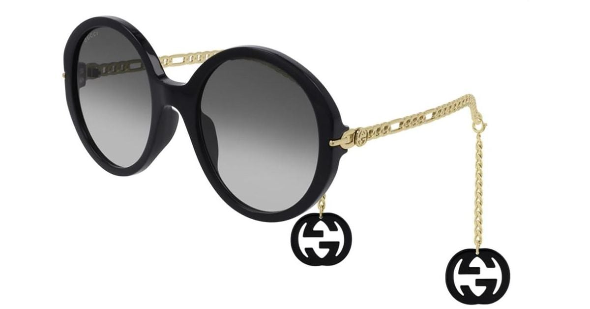 Gucci Detachable Charm Round Sunglasses in Black - Lyst