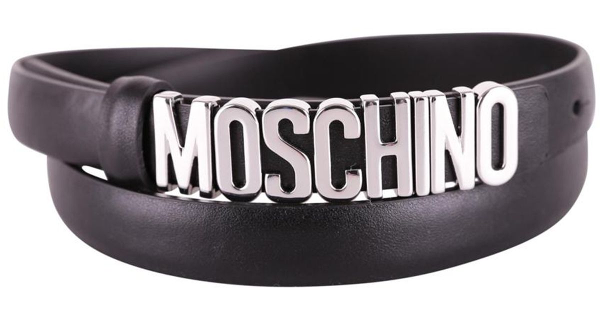 Moschino Leather Maxi Metal Logo Belt in Black - Lyst