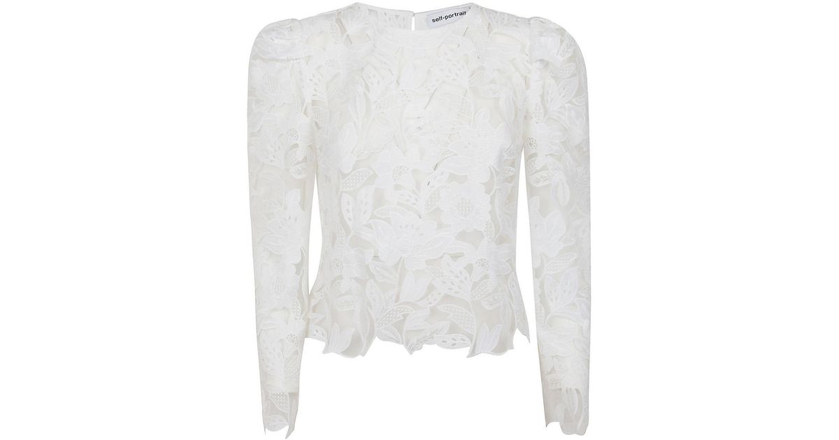 Self-Portrait Leaf Guipure Lace Blouse in White - Save 17% - Lyst