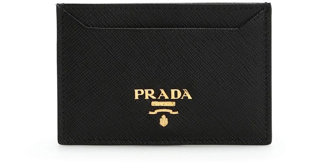 Prada Leather Credit Card Holder in Black for Men Lyst