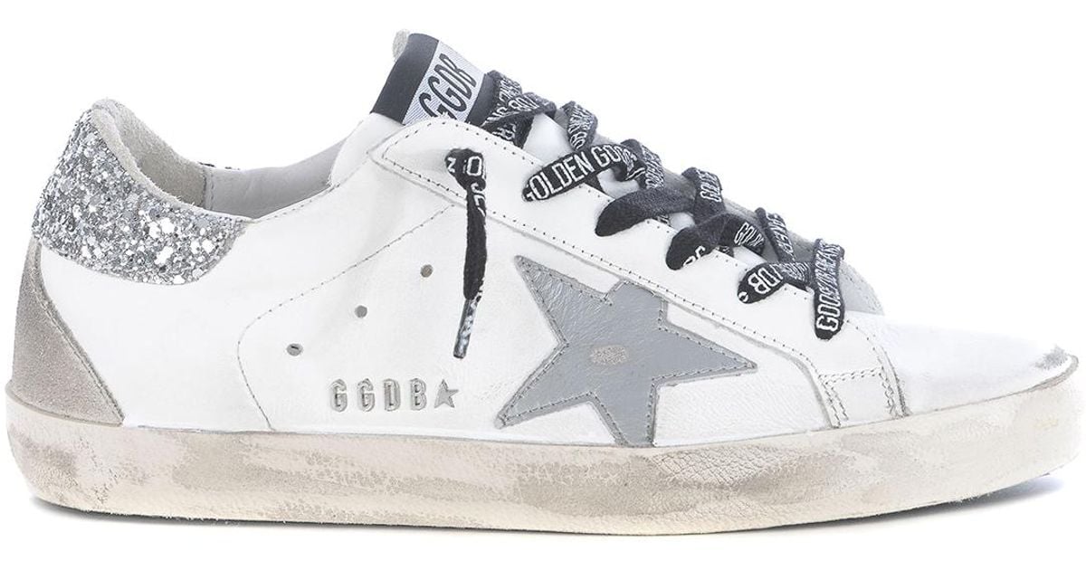 Golden Goose Deluxe Brand Leather Superstar Glitter Heel Tab Sneakers In White Lyst