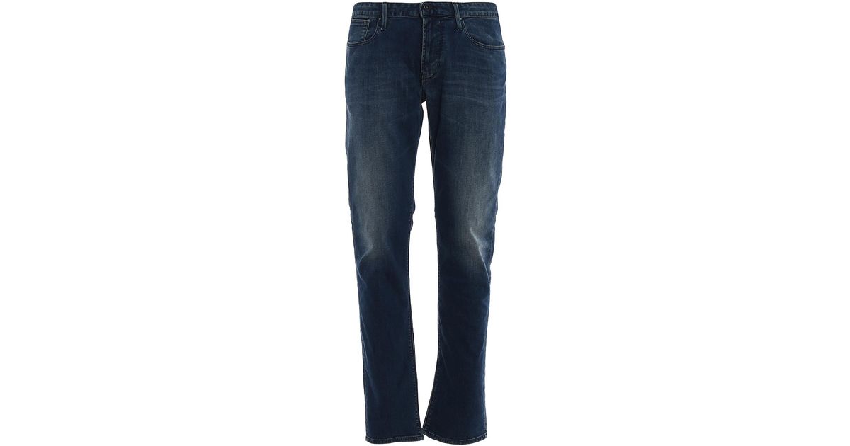 Emporio Armani Dark Wash Stretch Denim Jeans in Blue for Men - Lyst