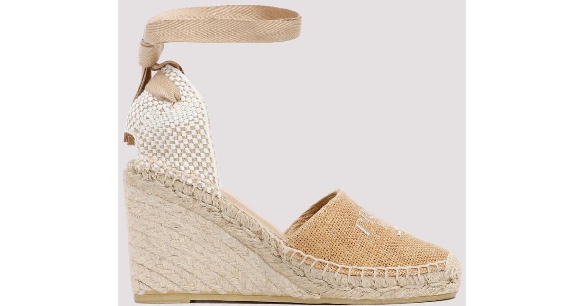 Prada Linen Espadrilles in Natural - Lyst