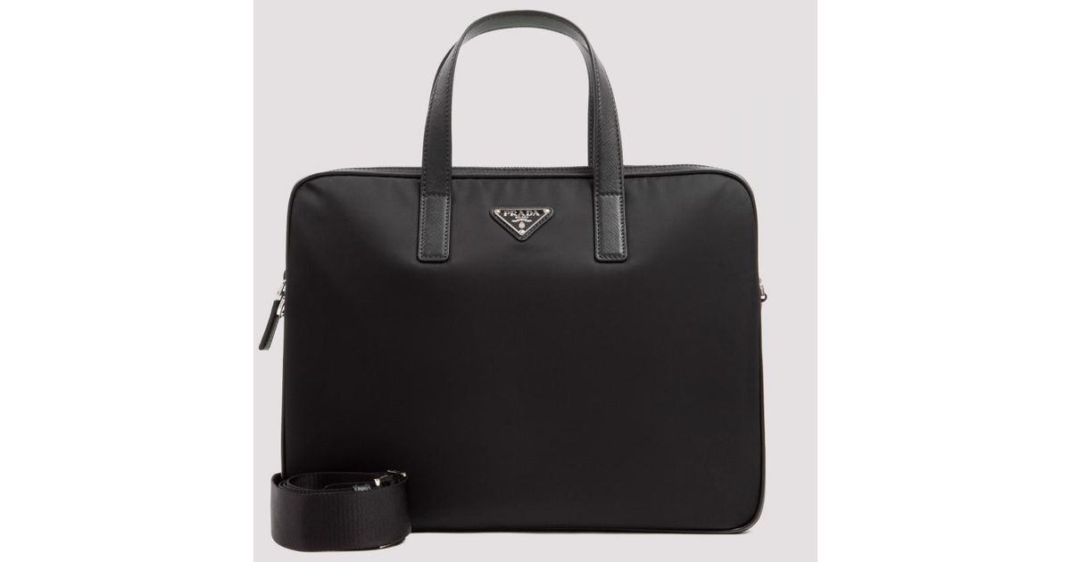 Prada Re-nylon Saffiano Leather Briefcase Bag in Black for Men | Lyst