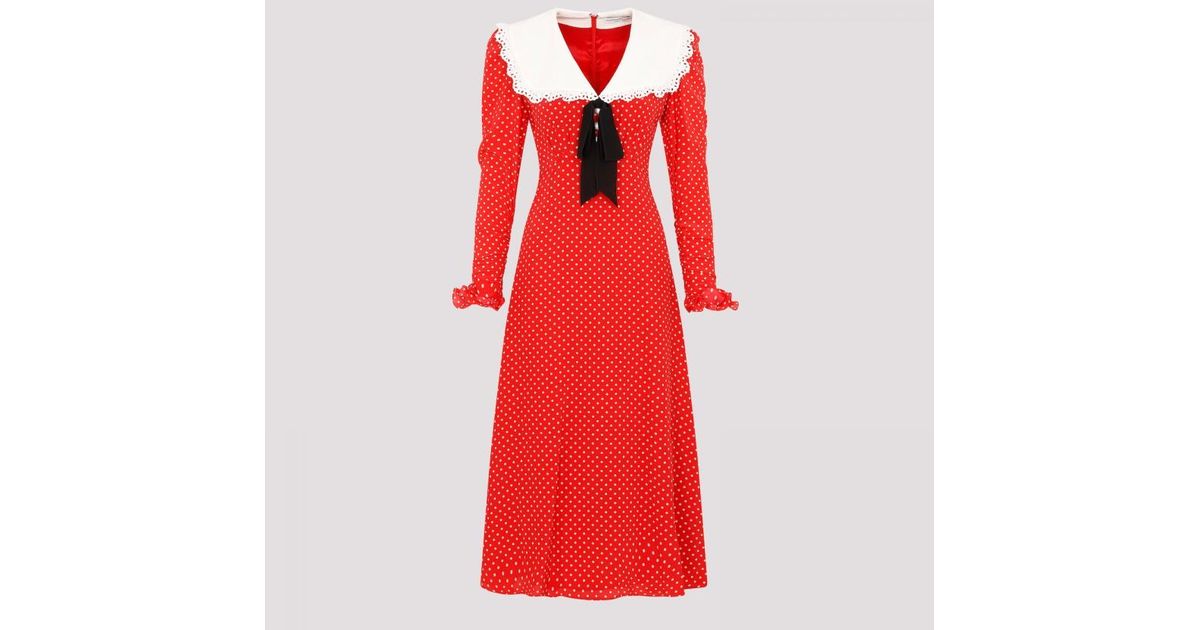 Alessandra Rich Alessandra Rick Polka Dot Collar Dress in Red | Lyst