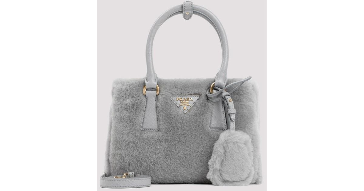 Prada Galleria Mutton Fur Mini Bag in Gray Lyst