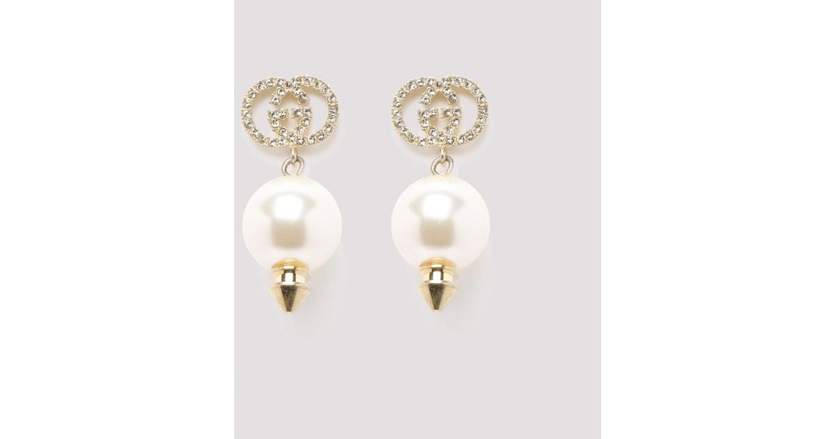 Gucci Interlocking G Earrings With Pearl in Metallic | Lyst