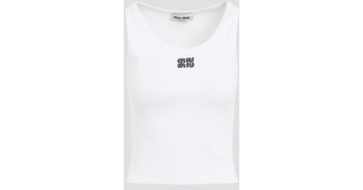 Miu Miu White Cotton Tank Top | Lyst