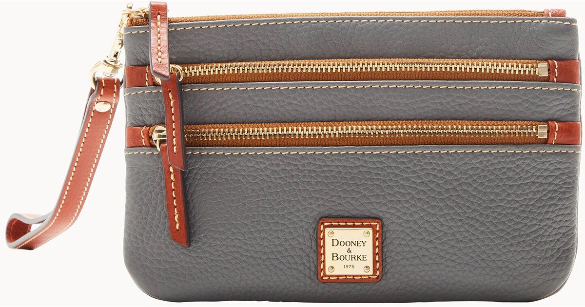 Dooney & Bourke Pebble Grain Triple Zip Wristlet in Gray Lyst