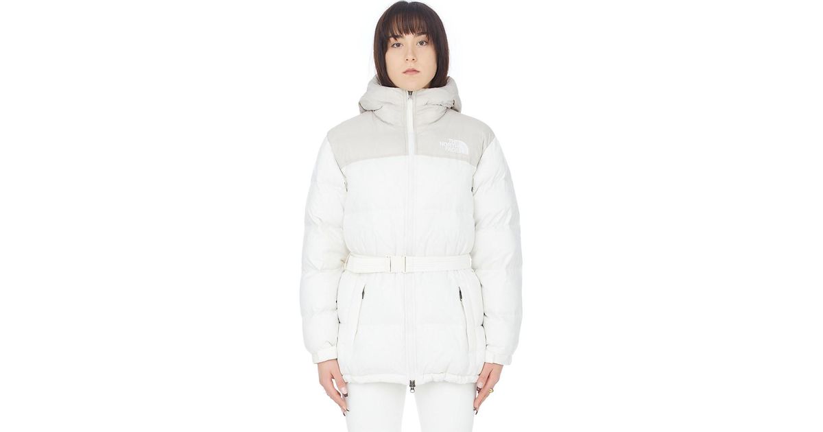The North Face Nuptse Belted Mid Jacket in White | Lyst