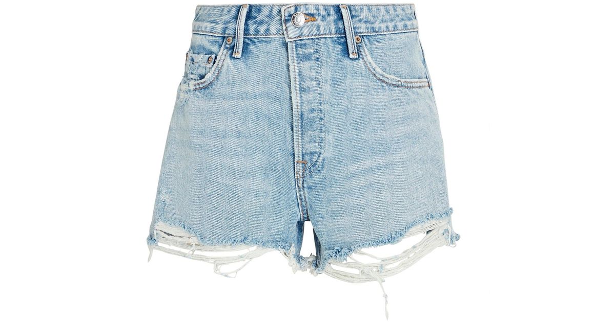 GRLFRND Helena Cut-off Denim Shorts in Denim-lt (Blue) | Lyst