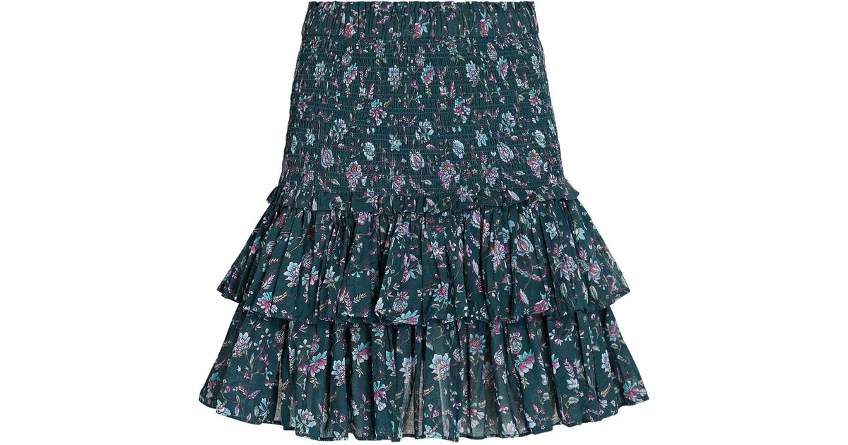 Étoile Isabel Marant Cotton Naomi Smocked Floral Mini Skirt in Green | Lyst