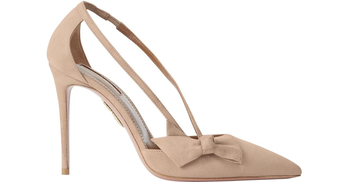 aquazzura parisienne bow suede pumps