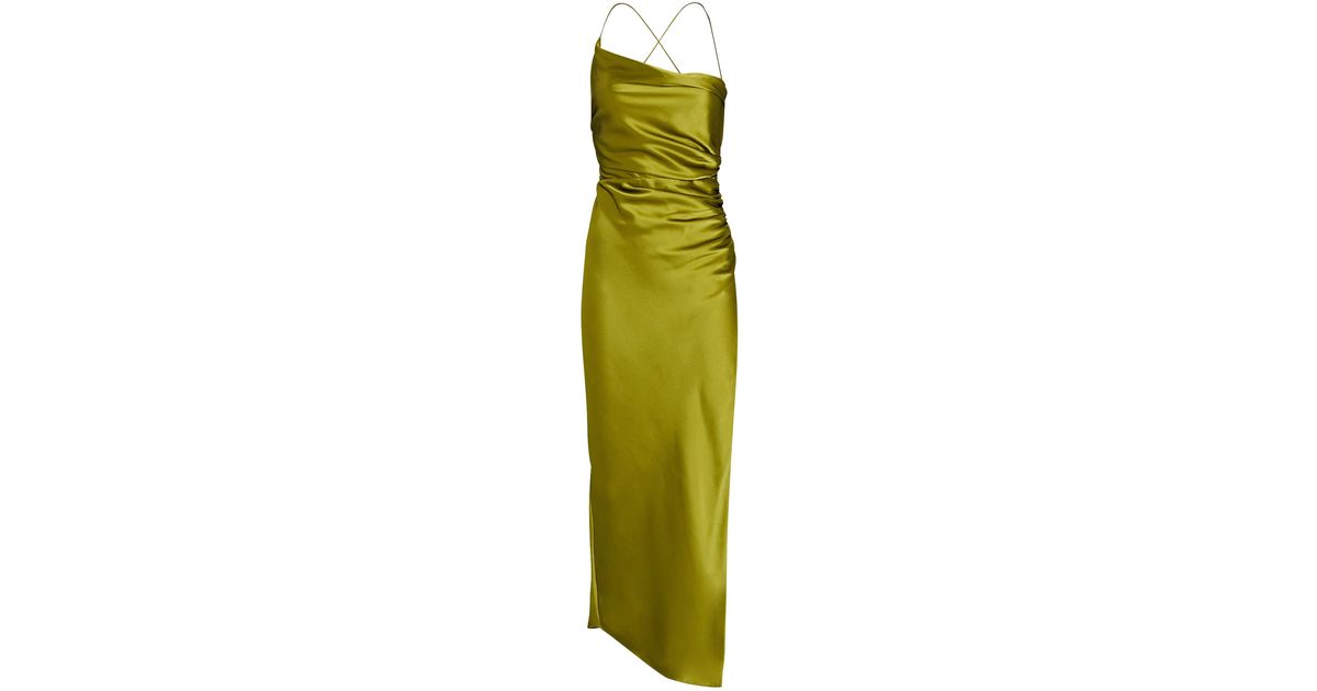 The Sei Asymmetric Draped Silk Satin Maxi Dress in Green | Lyst