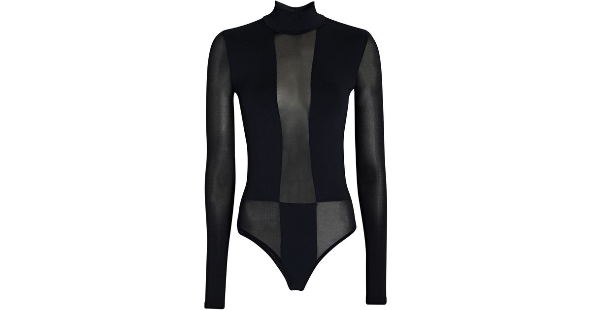 Wolford Sheer Paneled Turtleneck Bodysuit In Black Lyst