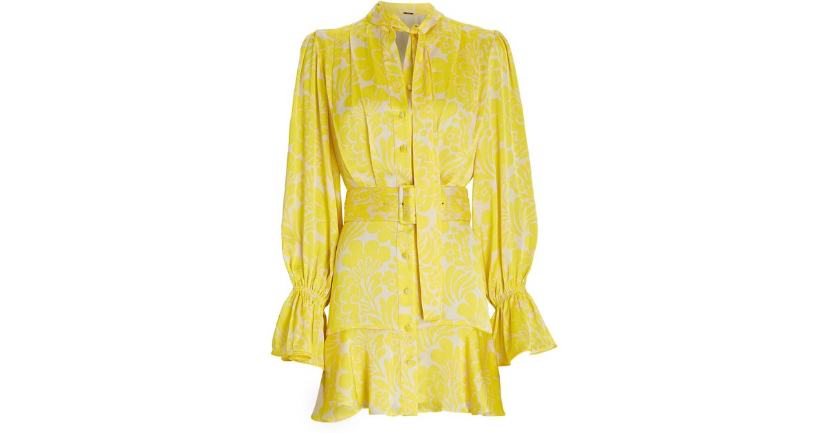Alexis Neela Tie-neck Mini Shirt Dress in Yellow | Lyst