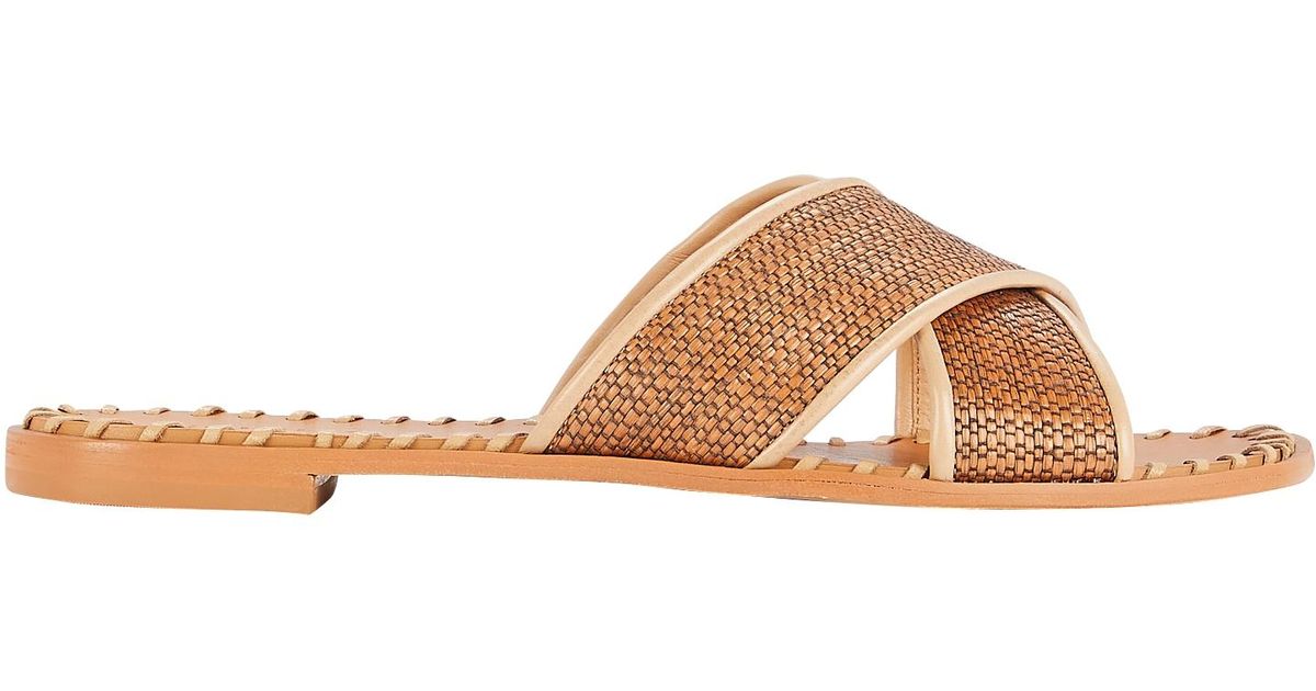 Schutz Alita Woven Raffia Slide Sandals in Brown | Lyst
