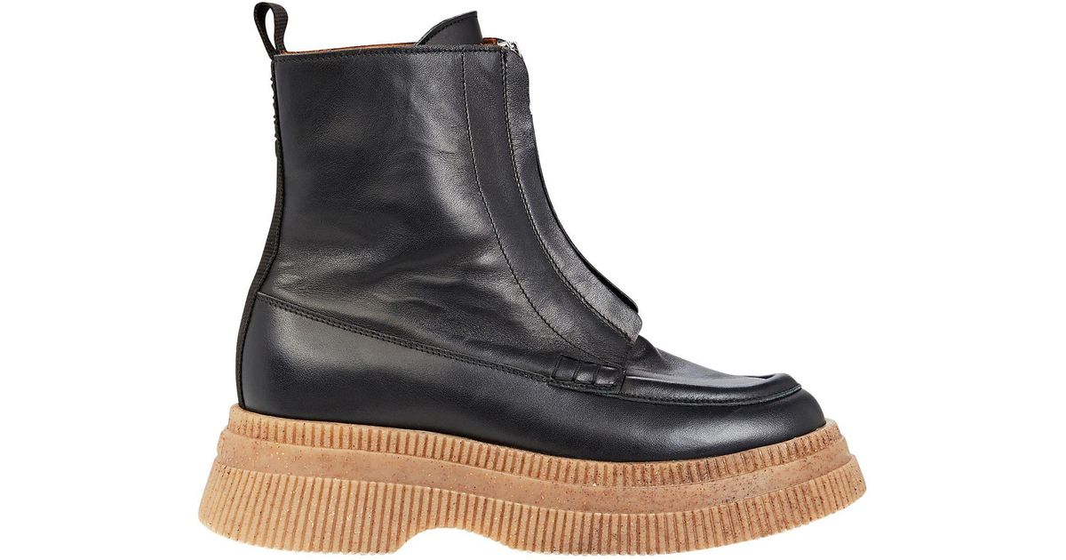 Ganni Creepers Wallaby Zip-front Leather Boots in Black | Lyst