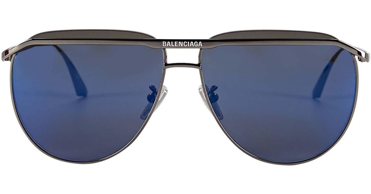 Balenciaga Oversized Logo Aviator Sunglasses in Blue | Lyst