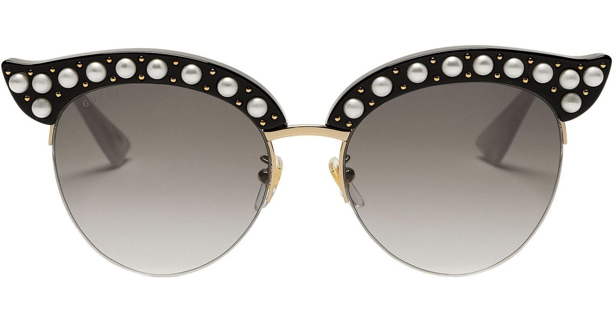 Gucci Faux Pearl-embellished Cat Eye Sunglasses in Metallic | Lyst
